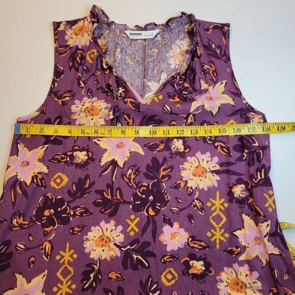 Sonoma Purple Floral Linen Blend Summer Midi Dress Women's Small - Picture 10 of 11